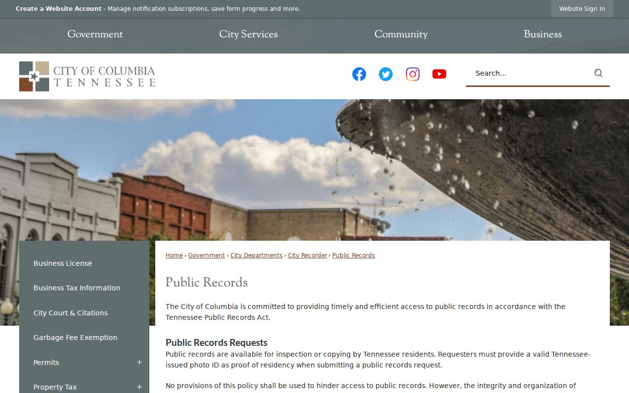 Columbia warrant records: public records identification and fee information