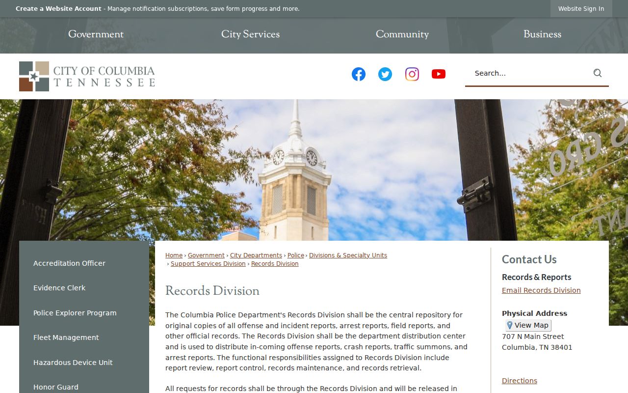 Columbia warrant records: Police Records categories and release limits