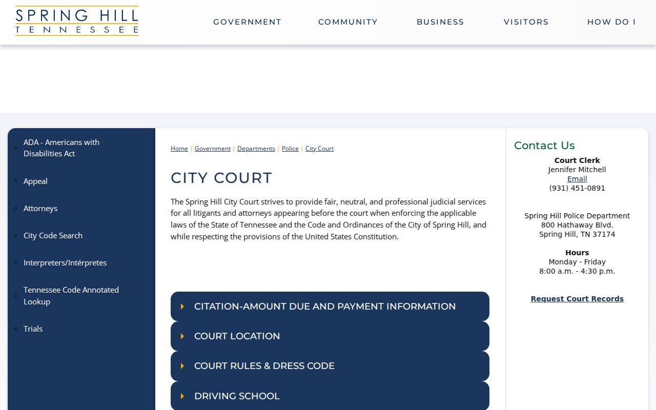 Columbia warrant records: City Court citation, schedule, and appearance instructions
