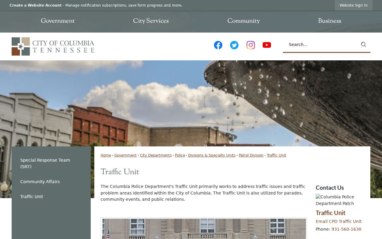 Columbia warrant records: city traffic citation record contact information
