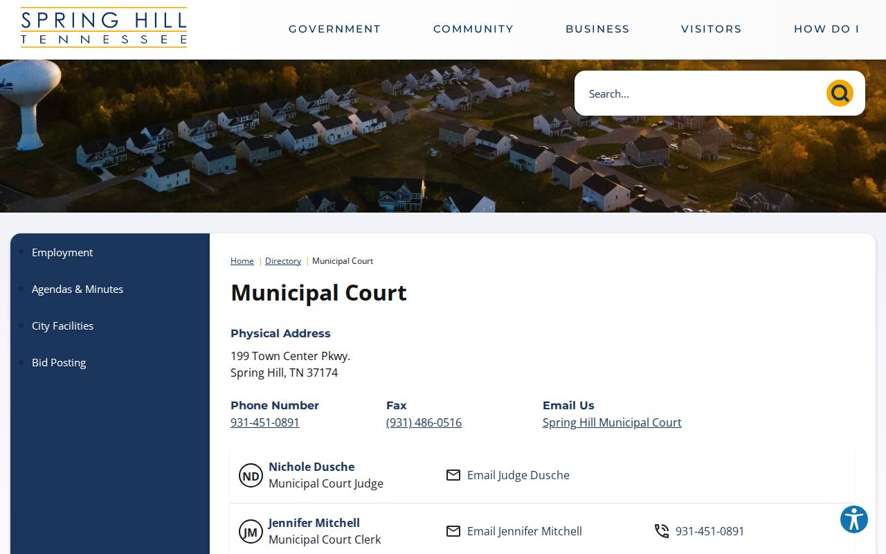 Spring Hill warrant records: city court and police contact directory