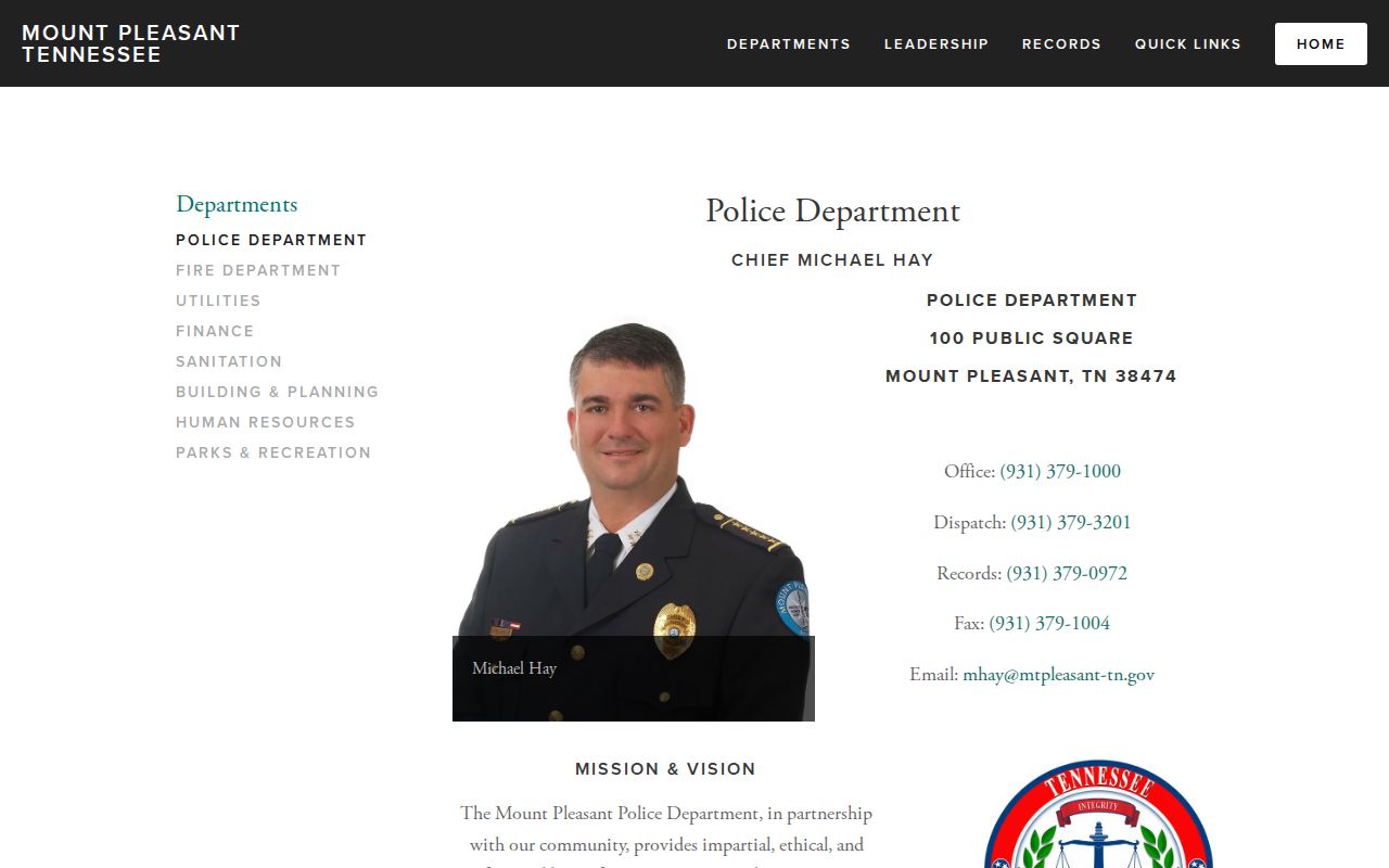 Mount Pleasant warrant records: Police Department records and citation contacts