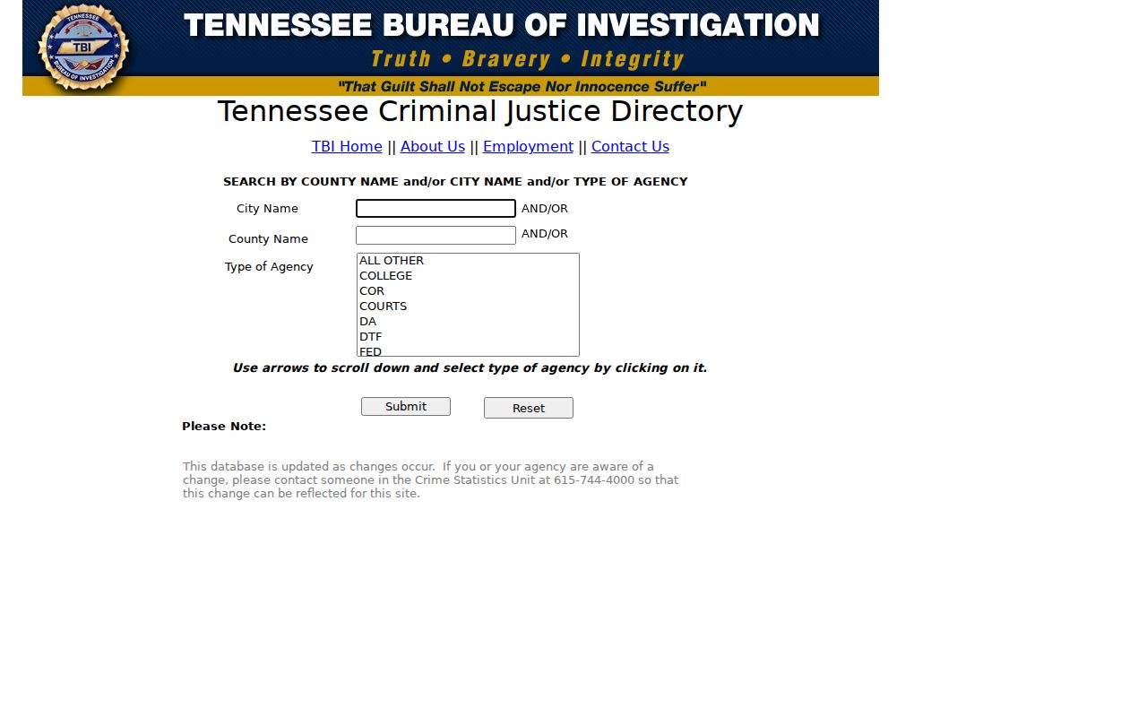 Maury County warrant records: blank TBI agency directory search