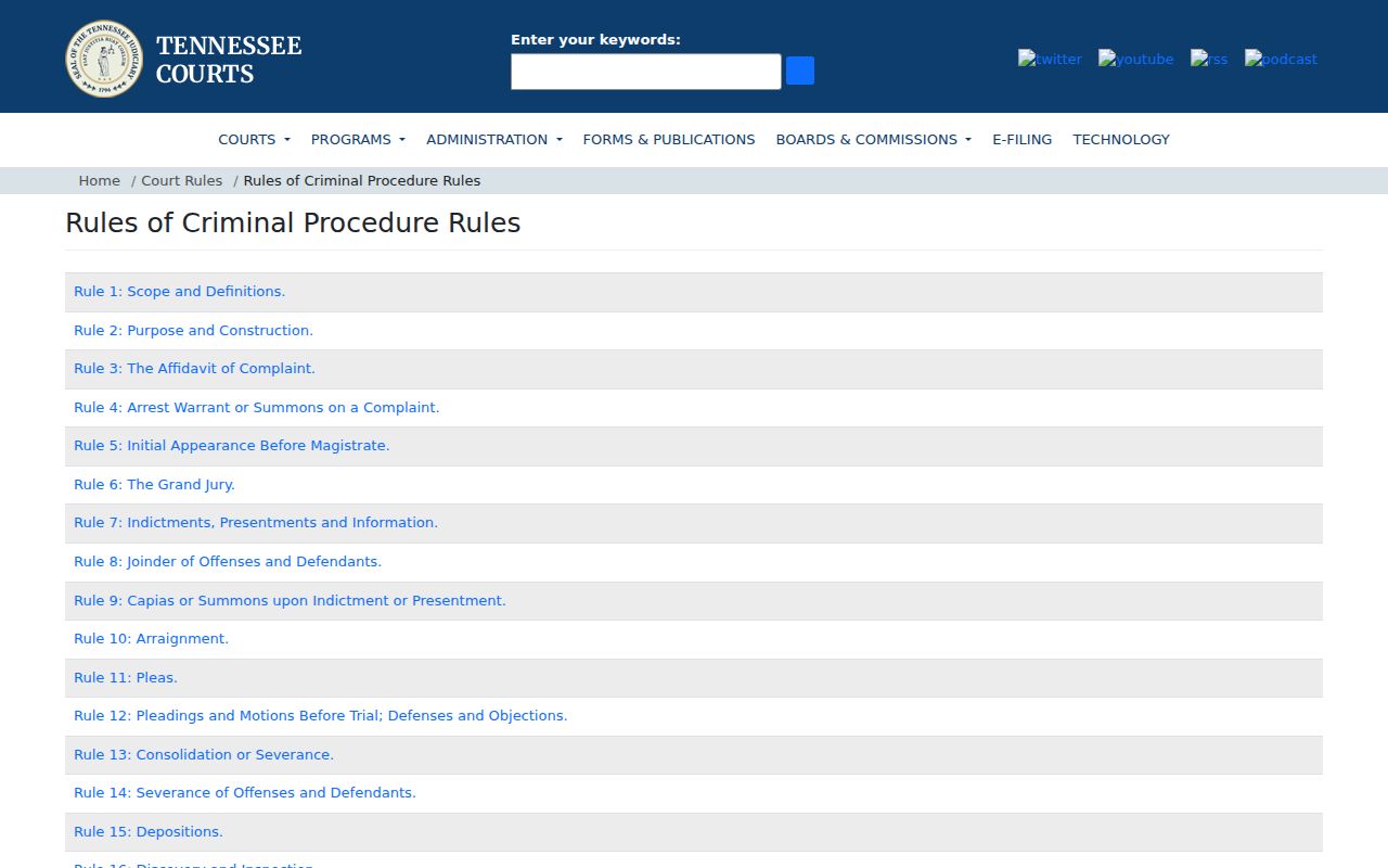 Maury County bench warrant records: Tennessee court rules index for criminal procedure
