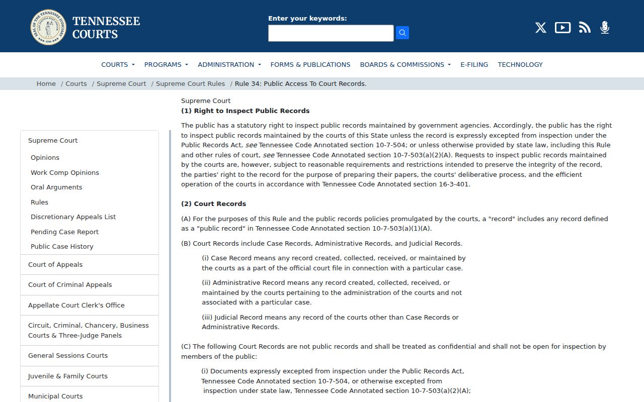 Maury County bench warrant records: Tennessee Rule 34 court record access guidance