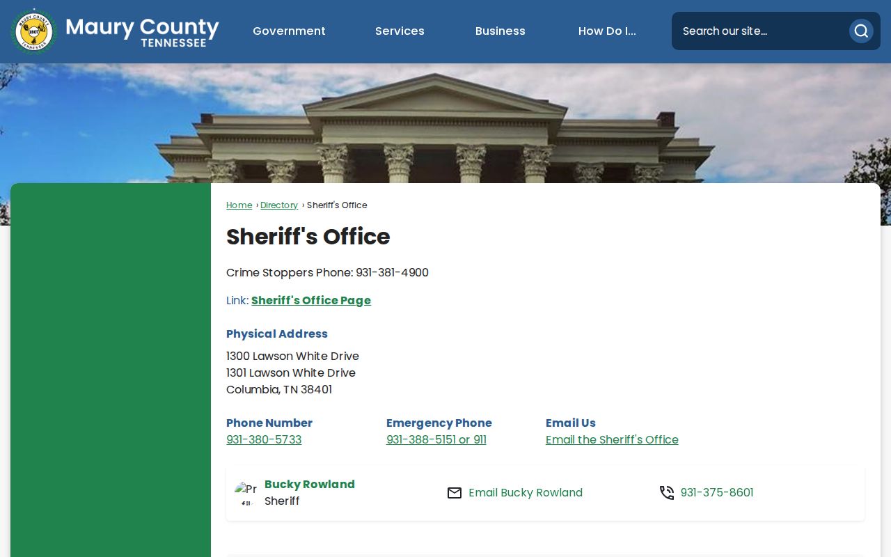 Maury County warrant records: county directory listing for Criminal Warrants