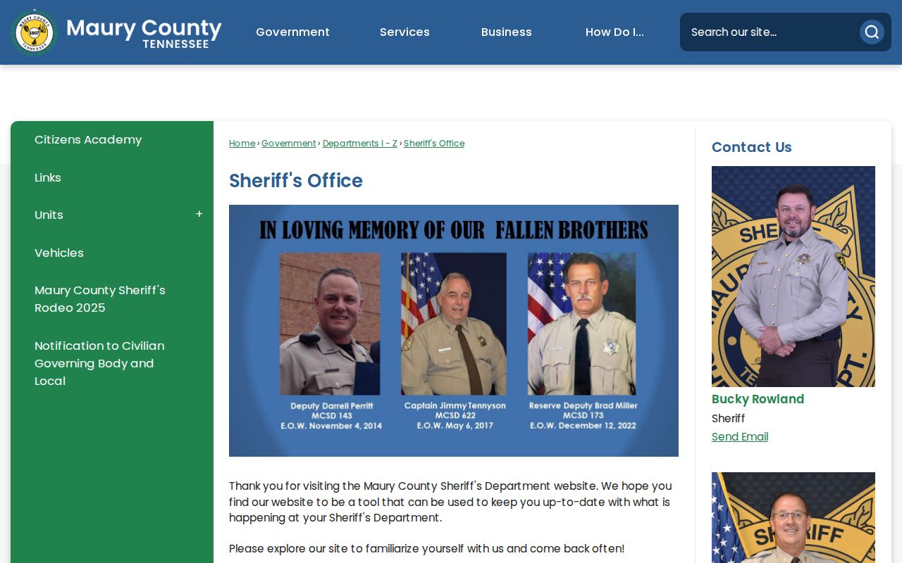 Maury County warrant records: official Sheriff office contact page